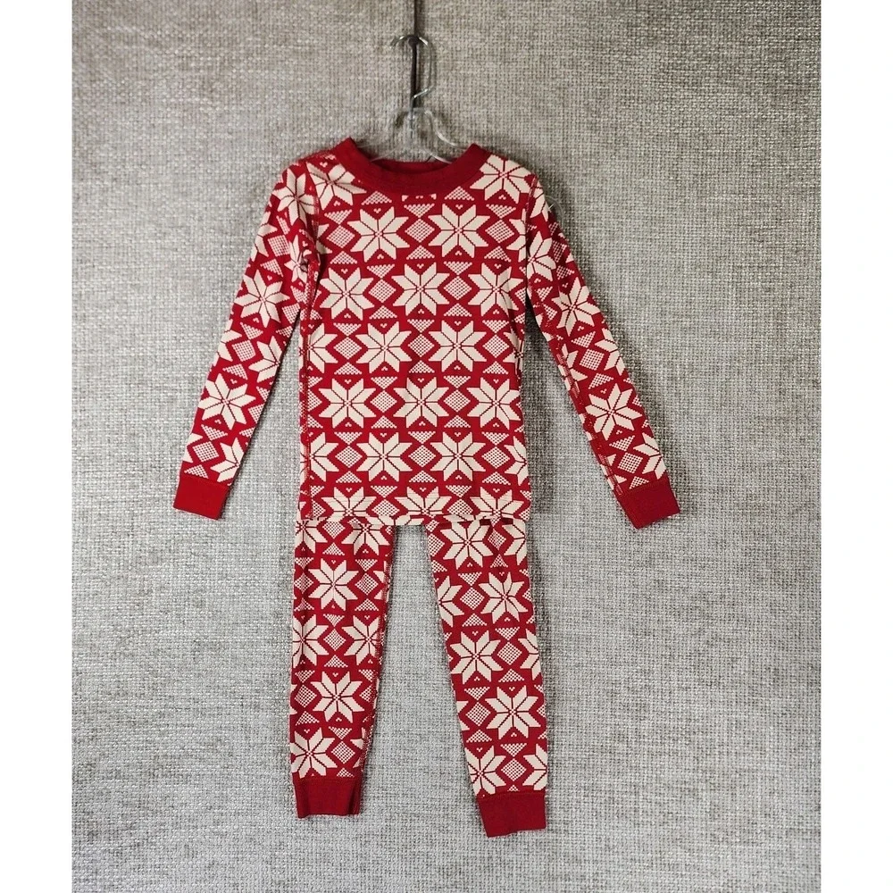 Hanna Andersson Organic Cotton Snowflake Pajama‎ Set Youth 6-7 Red Stretch Knit